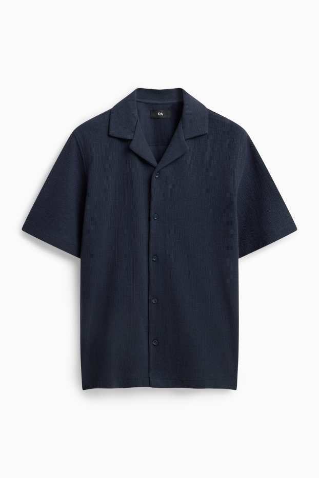 Herren - Hemd - Regular Fit - Reverskragen - strukturiert - dunkelblau