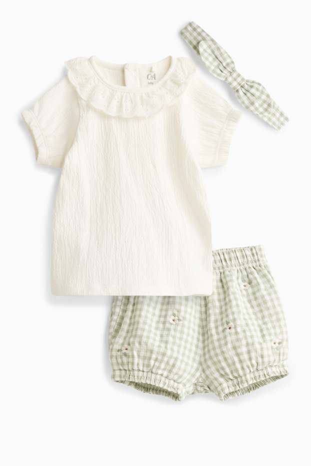 Bébés filles - Petites fleurs - tenue bébé - 3 pièces - blanc / vert
