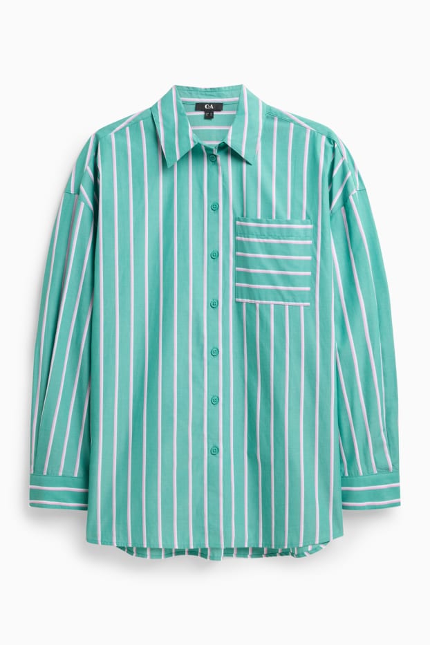 Dámské - Košilová halenka - pruhovaná - zelená