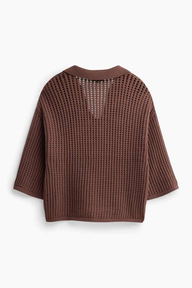 Damen - Strickpullover - kurzarm - hellbraun