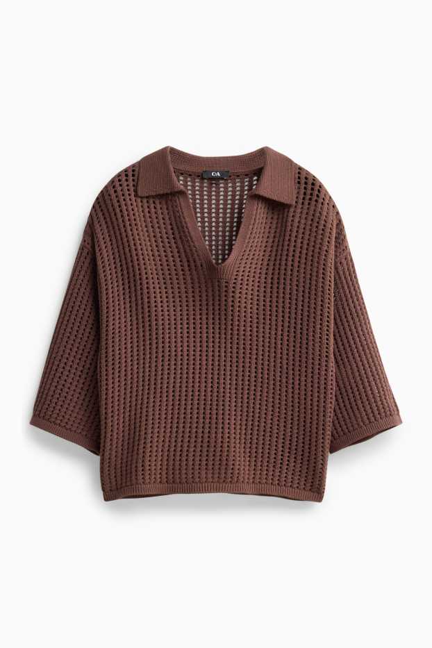 Damen - Strickpullover - kurzarm - hellbraun