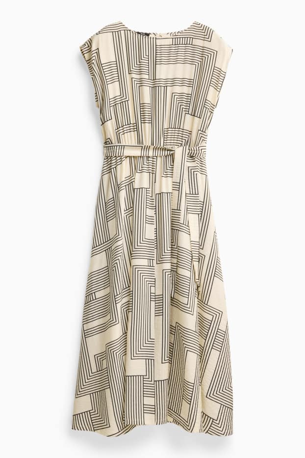 Damen - Midikleid - gemustert - strukturiert - weiß / schwarz