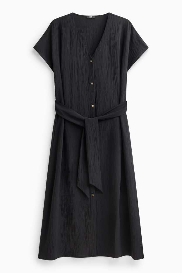 Damen - Kleid mit V-Ausschnitt - Straight Fit - strukturiert - schwarz