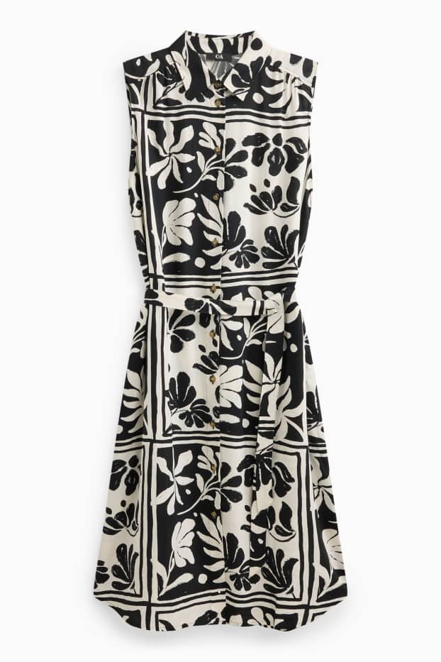 Women - Shirt dress - floral - black / white