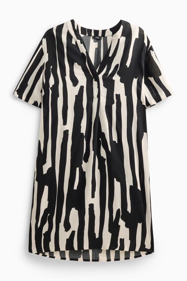 Dames - Viscose jurk met V-hals - met patroon - zwart / wit