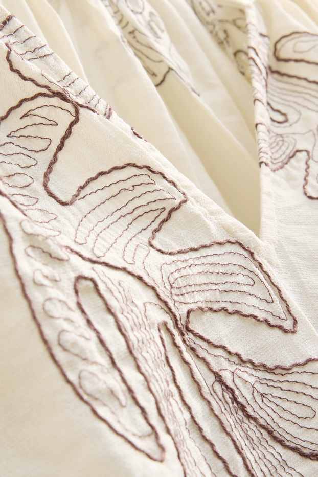 Damen - Bluse mit V-Ausschnitt - gemustert - cremefarben