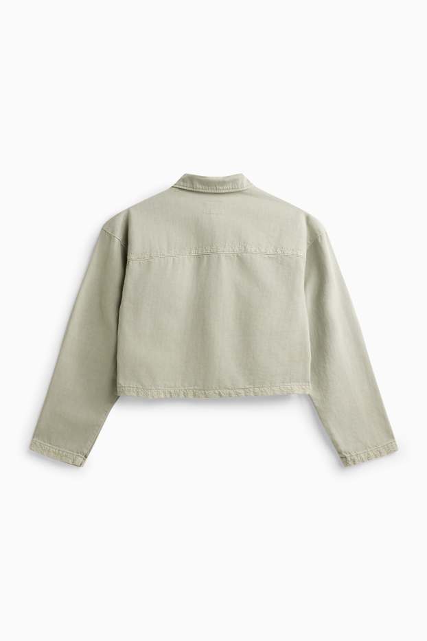 Damen - Crop Jeansjacke - bestickt - grün