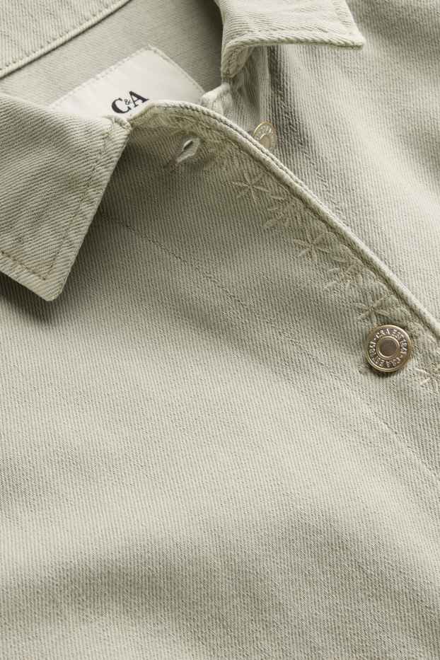 Damen - Crop Jeansjacke - bestickt - grün