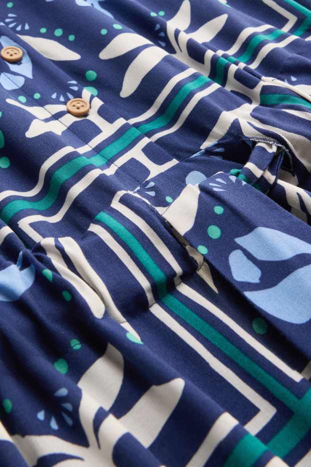 Dona - Vestit camiser de viscosa - amb motiu - blau fosc