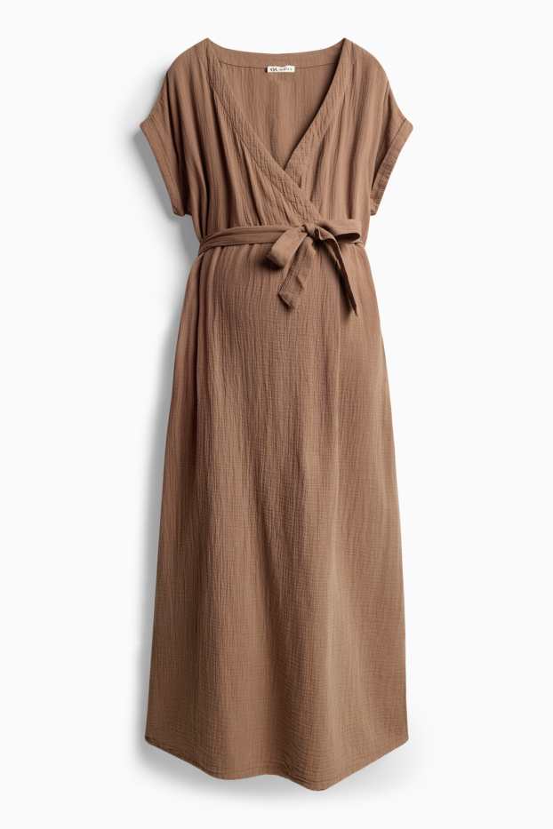 Damen - Still-Kleid mit V-Ausschnitt - strukturiert - braun