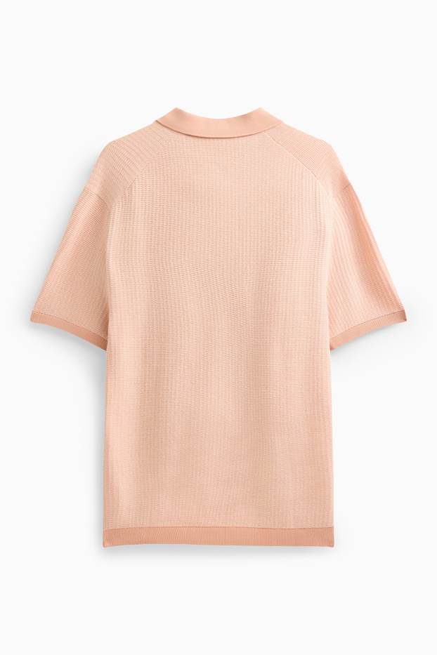 Heren - Gebreid poloshirt - relaxed fit - met structuur - oranje