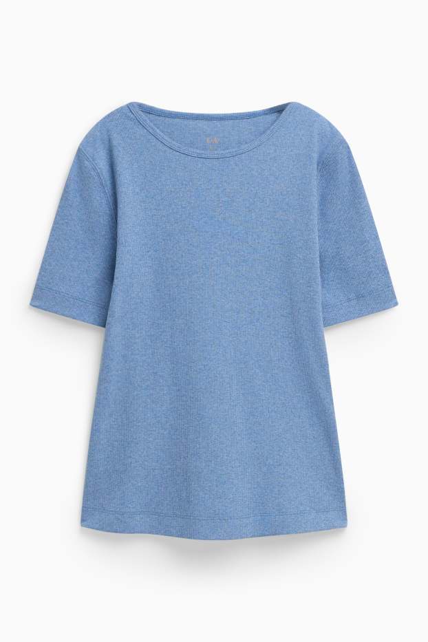 Donna - T-shirt - slim fit - a coste - blu