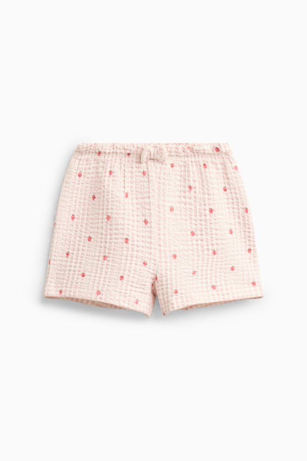 Baby: meisjes - Aardbei - short van mousseline - roze
