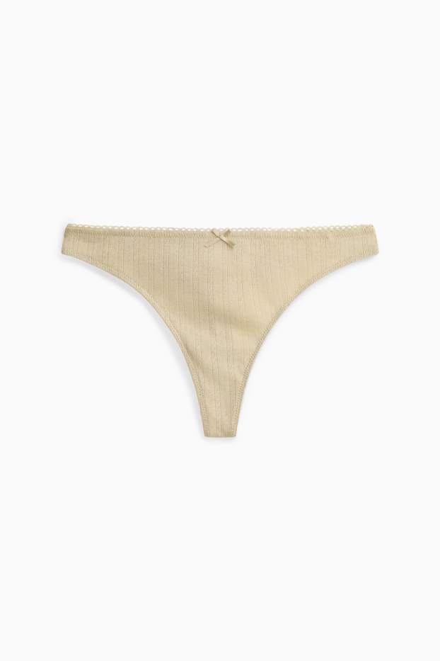 Femmes - String en pointelle - beige
