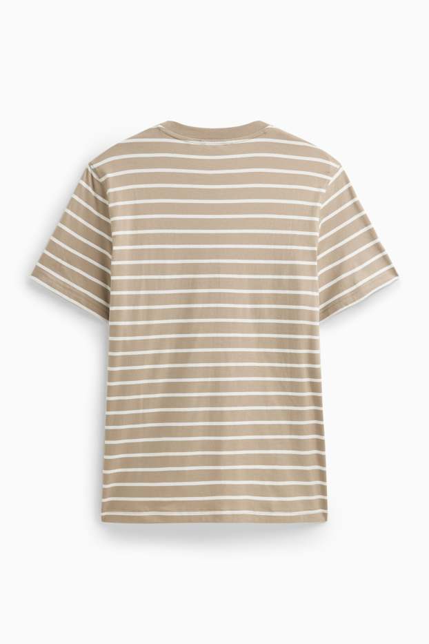 Pánské - Tričko - regular fit - pruhované - béžová