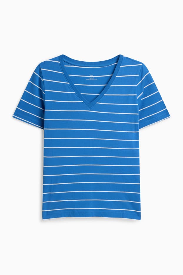 Women - V-neck T-shirt - regular fit - striped - blue