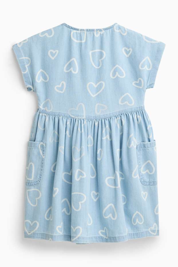 Kinder Mädchen - Herz - Jeanskleid - hellblau