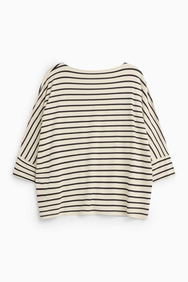 Damen - Langarmshirt - Regular Fit - gestreift - weiss / schwarz