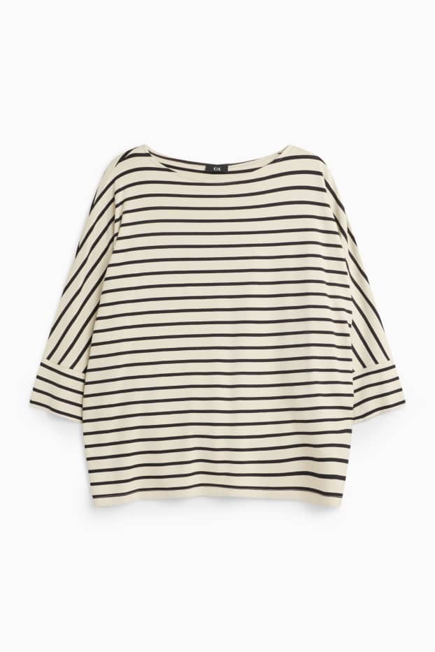 Damen - Langarmshirt - Regular Fit - gestreift - weiss / schwarz