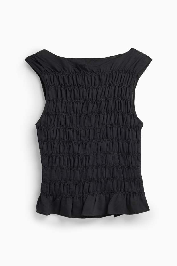 Damen - Bluse - gesmokt - schwarz