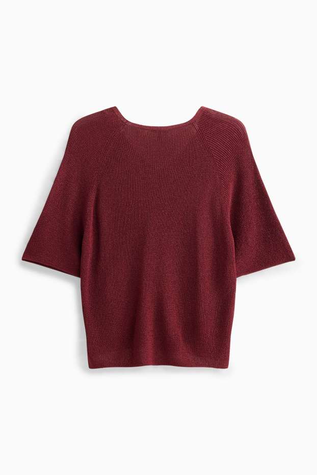 Damen - Strickpullover - kurzarm - Glanz-Effekt - dunkelrot