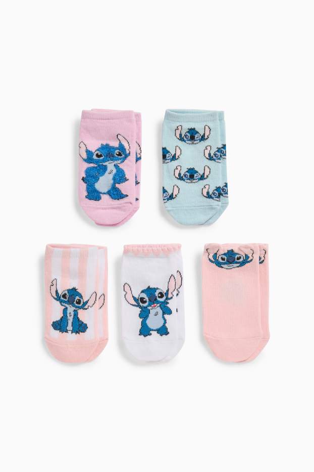 Kinder Mädchen - Multipack 5er - Lilo & Stitch - Sneakersocken mit Motiv - rosa