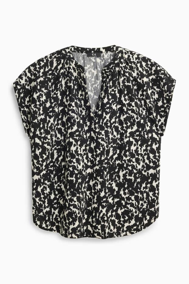 Women - V-neck blouse - patterned - black
