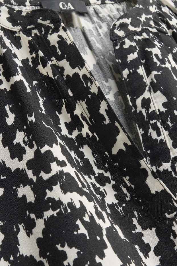 Women - V-neck blouse - patterned - black