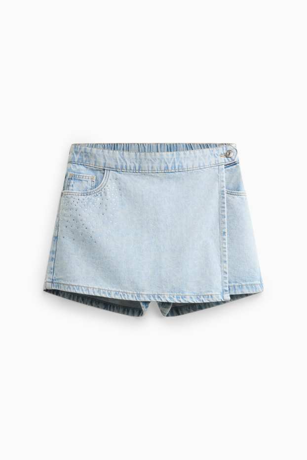 Children Girls - Skort with rhinestones - shiny - light blue
