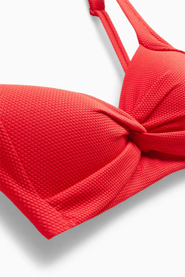 Women - Bikini top - bandeau - padded - LYCRA® - textured - red