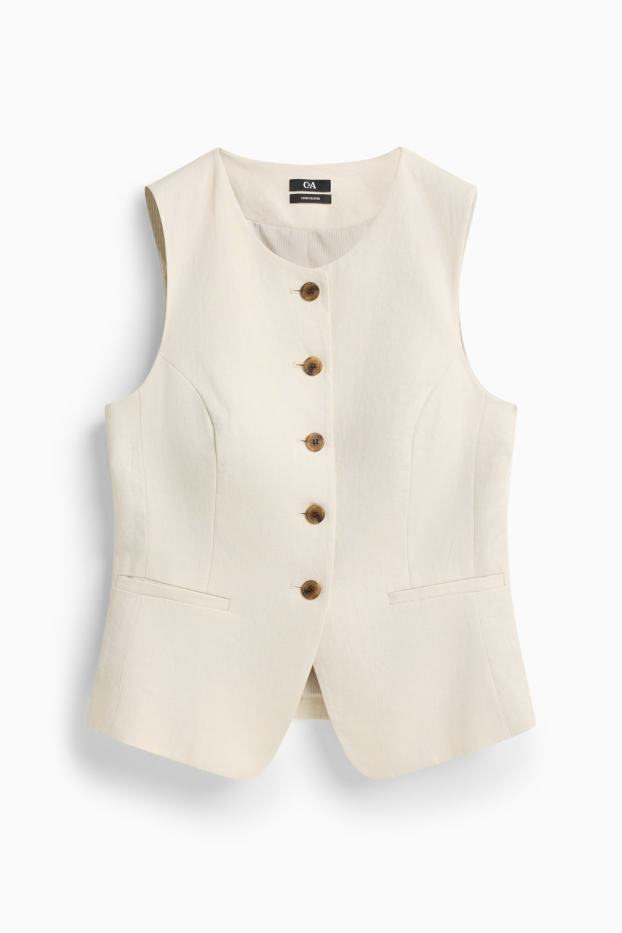 Dames - Business-gilet - getailleerd - linnenmix - crèmekleurig