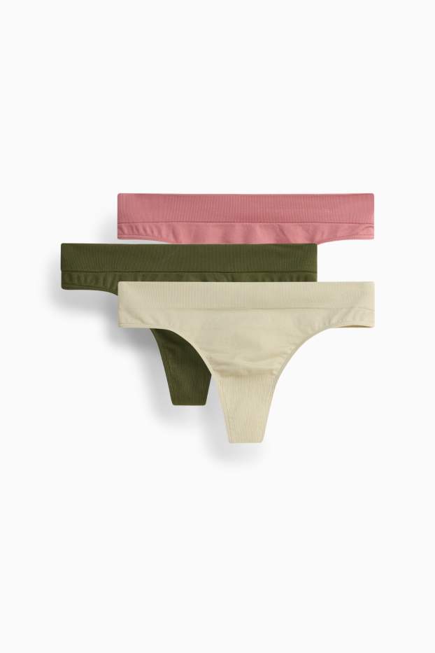 Damen - Multipack 3er - String - seamless - grün