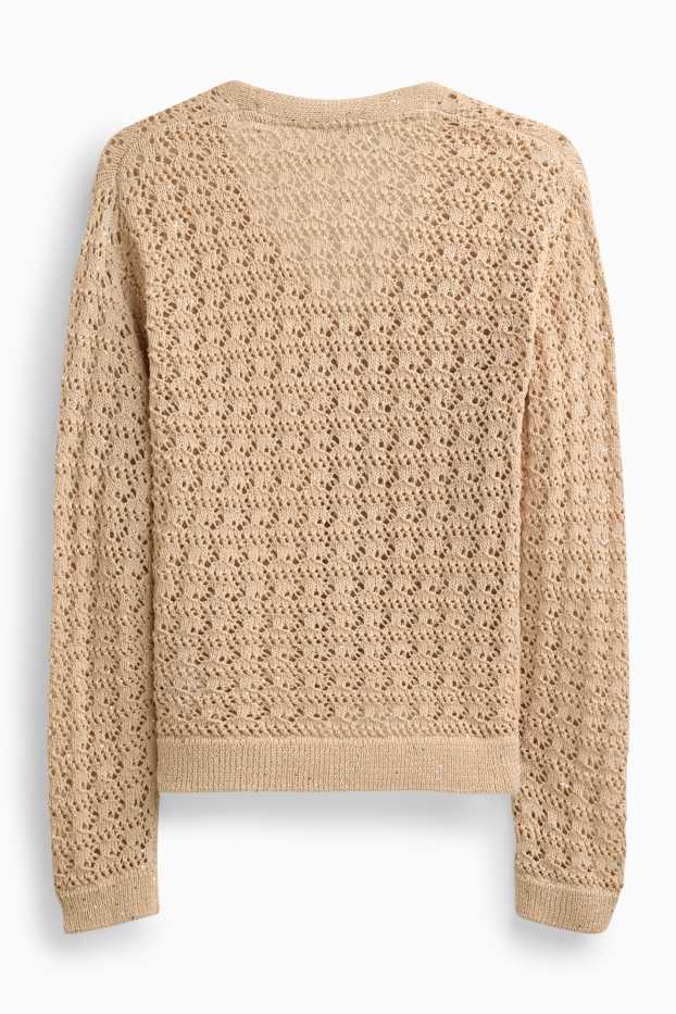 Kinder Mädchen - Strickjacke mit Strasssteinen - strukturiert - beige