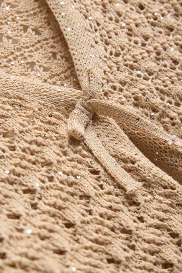 Kinder Mädchen - Strickjacke mit Strasssteinen - strukturiert - beige
