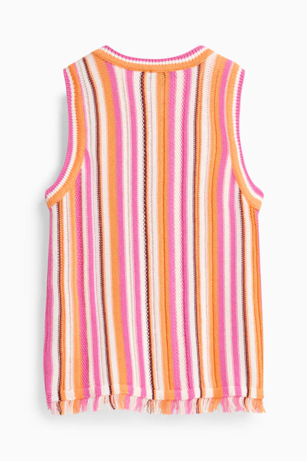 Damen - Crochet-Top - gestreift - pink / orange