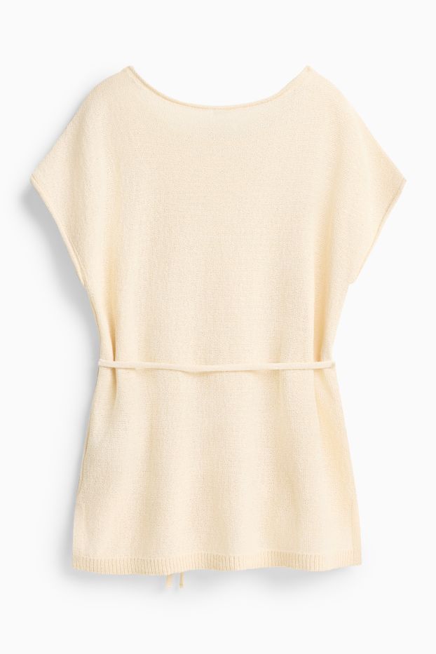 Damen - Strickpullover - kurzarm - cremefarben