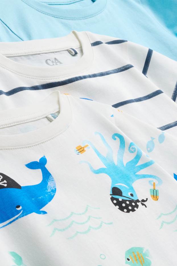 Kinder Jungen - Multipack 3er - Meerestiere - Kurzarmshirt - weiss / blau