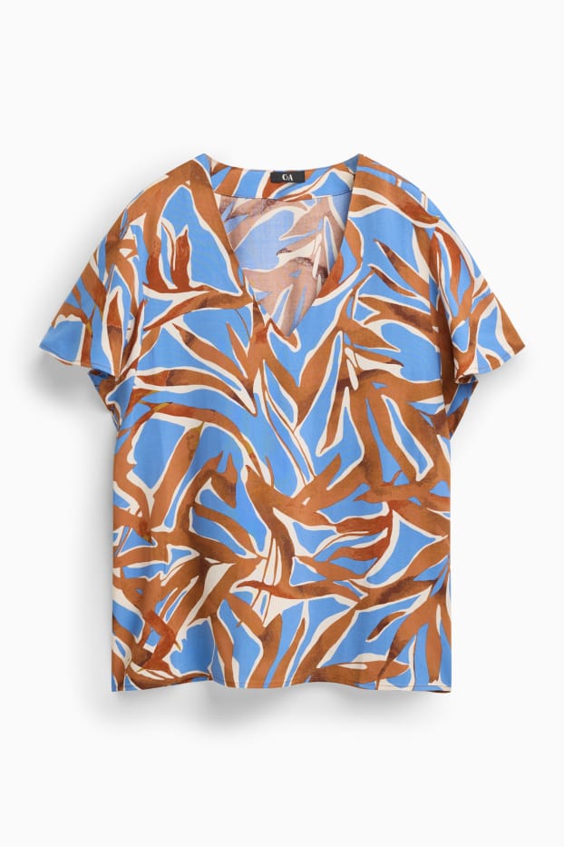 Women - V-neck blouse - patterned - brown / blue