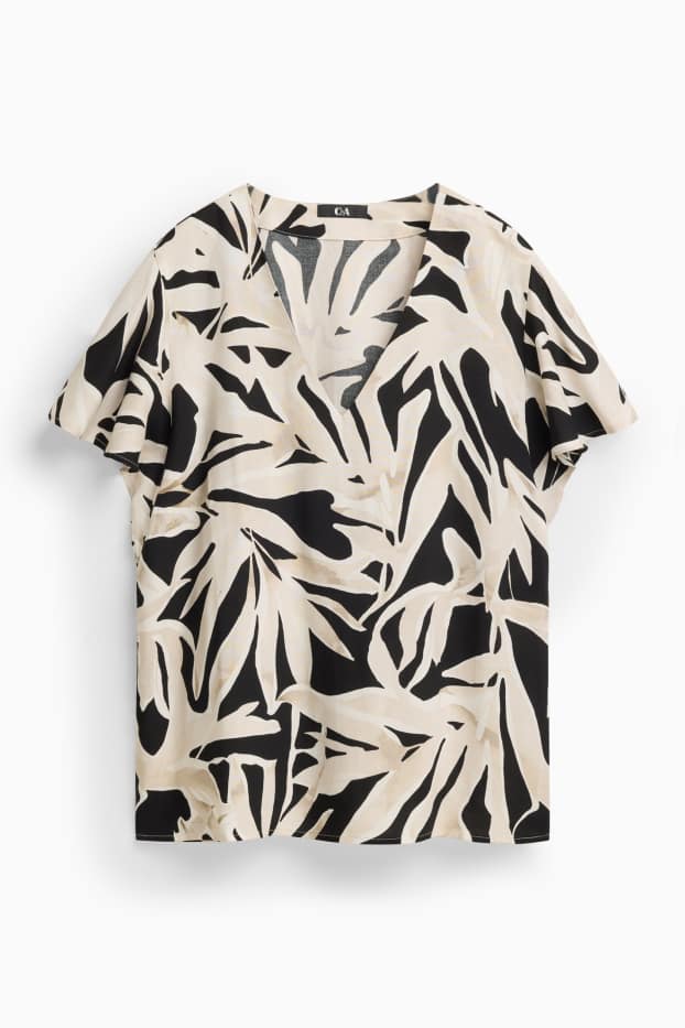 Women - V-neck blouse - patterned - black / beige