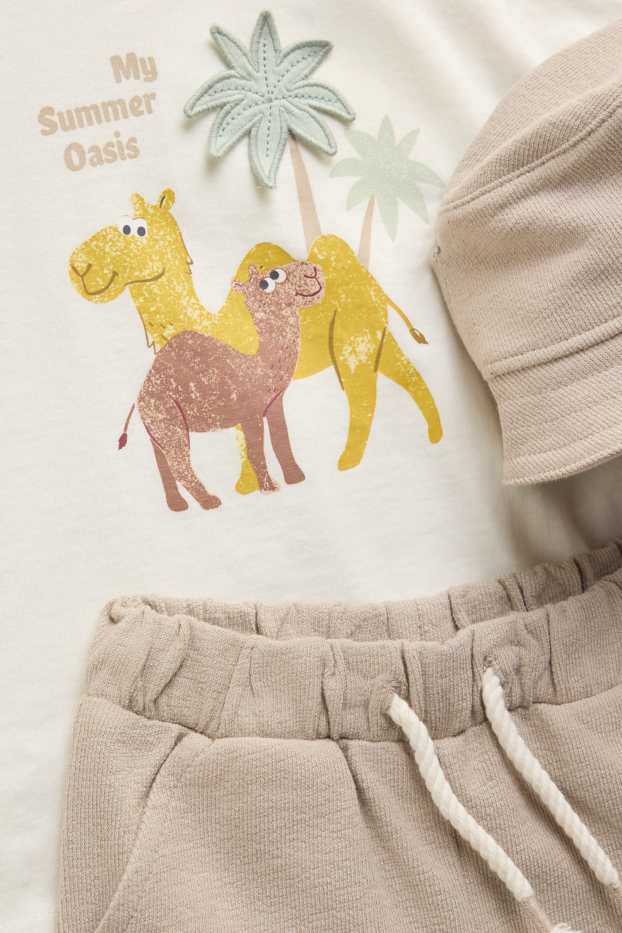 Miminka - chlapci - Velbloudi a palmy - outfit pro miminka - 3dílný - béžová