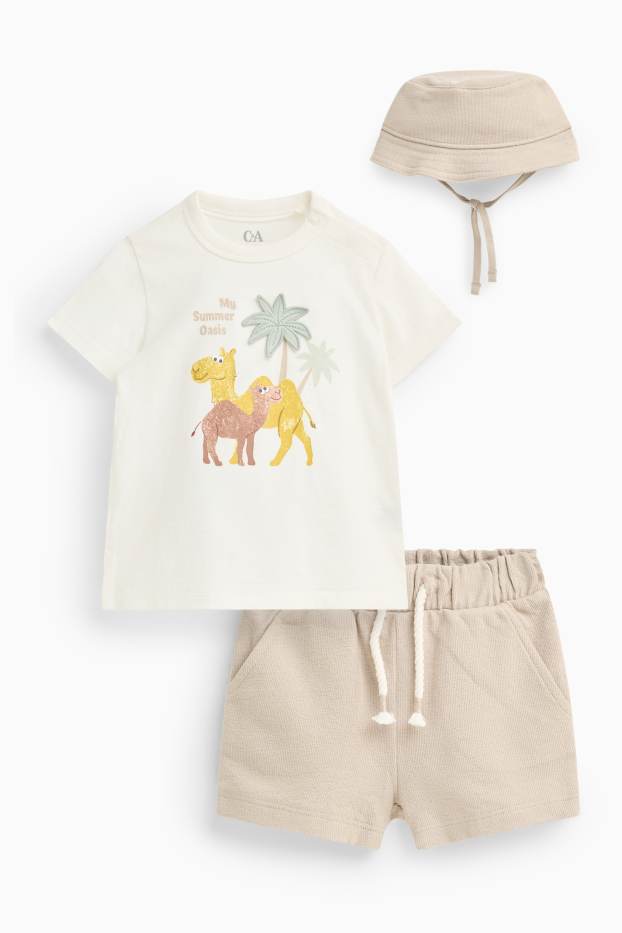 Miminka - chlapci - Velbloudi a palmy - outfit pro miminka - 3dílný - béžová