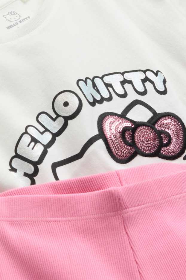 Kinderen: meisjes - Hello Kitty - set - T-shirt en fietsbroek - 2-delig - wit / roze