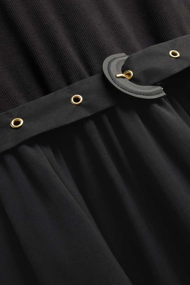 Damen - Fit & Flare Kleid mit Gürtel - schwarz