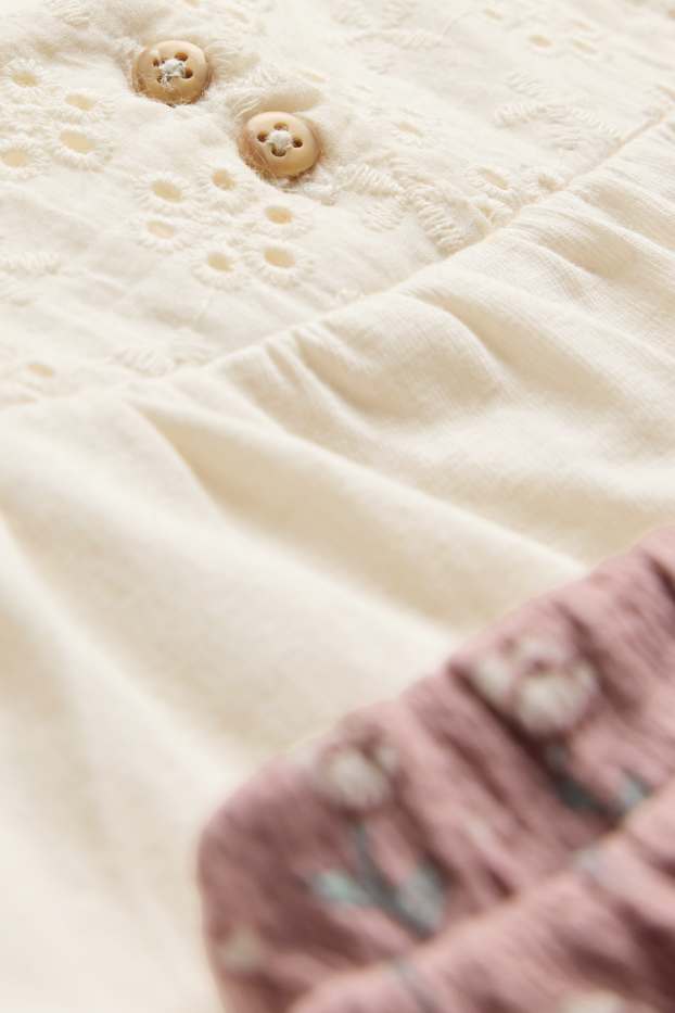 Neonate - Fiorellini - completo per neonate - 2 pezzi - bianco / rosa