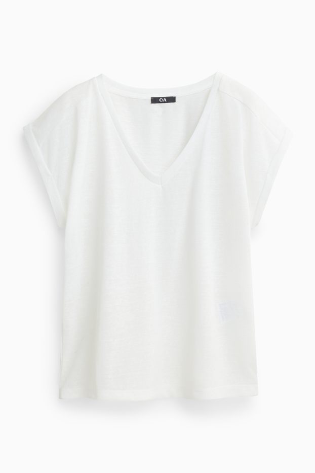 Femmes - T-shirt à col V - relaxed fit - blanc