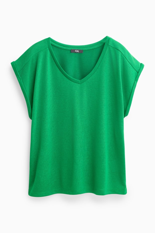 Femmes - T-shirt à col V - relaxed fit - vert