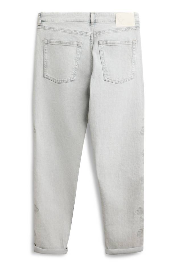 Damen - Boyfriend Jeans - Mid Waist - geblümt - helljeansgrau