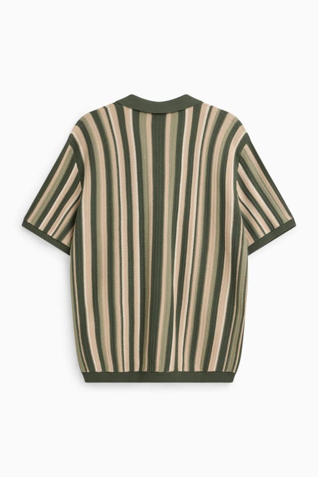 Bărbați - Cămașă tricotată - regular fit - guler cu rever - cu dungi - verde