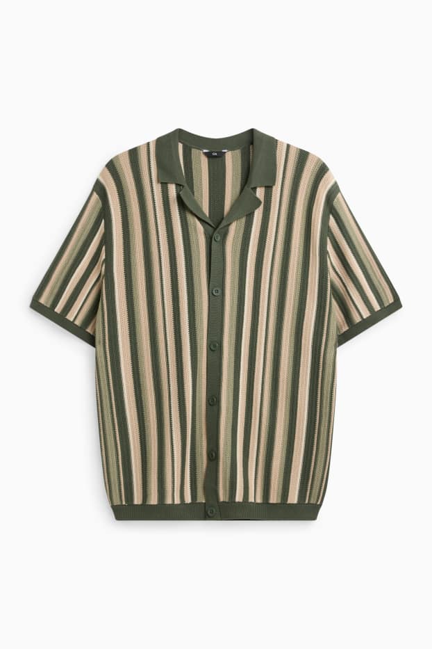 Bărbați - Cămașă tricotată - regular fit - guler cu rever - cu dungi - verde