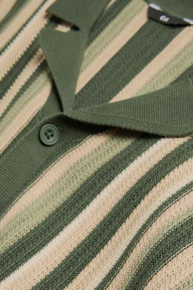 Bărbați - Cămașă tricotată - regular fit - guler cu rever - cu dungi - verde